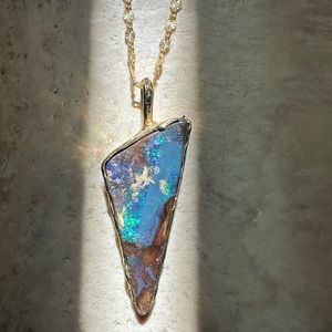 Solid 9k Gold Boulder opal Necklace pendant custom made one of a kind